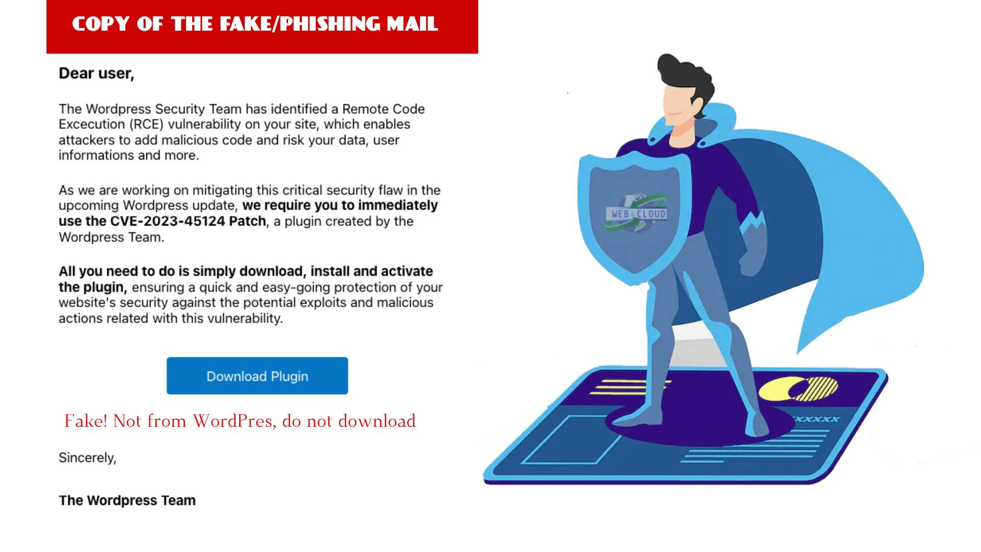 WordFence reports on the fake CVE-2023-45124 Phishing Scam used to force WordPress users to install malware